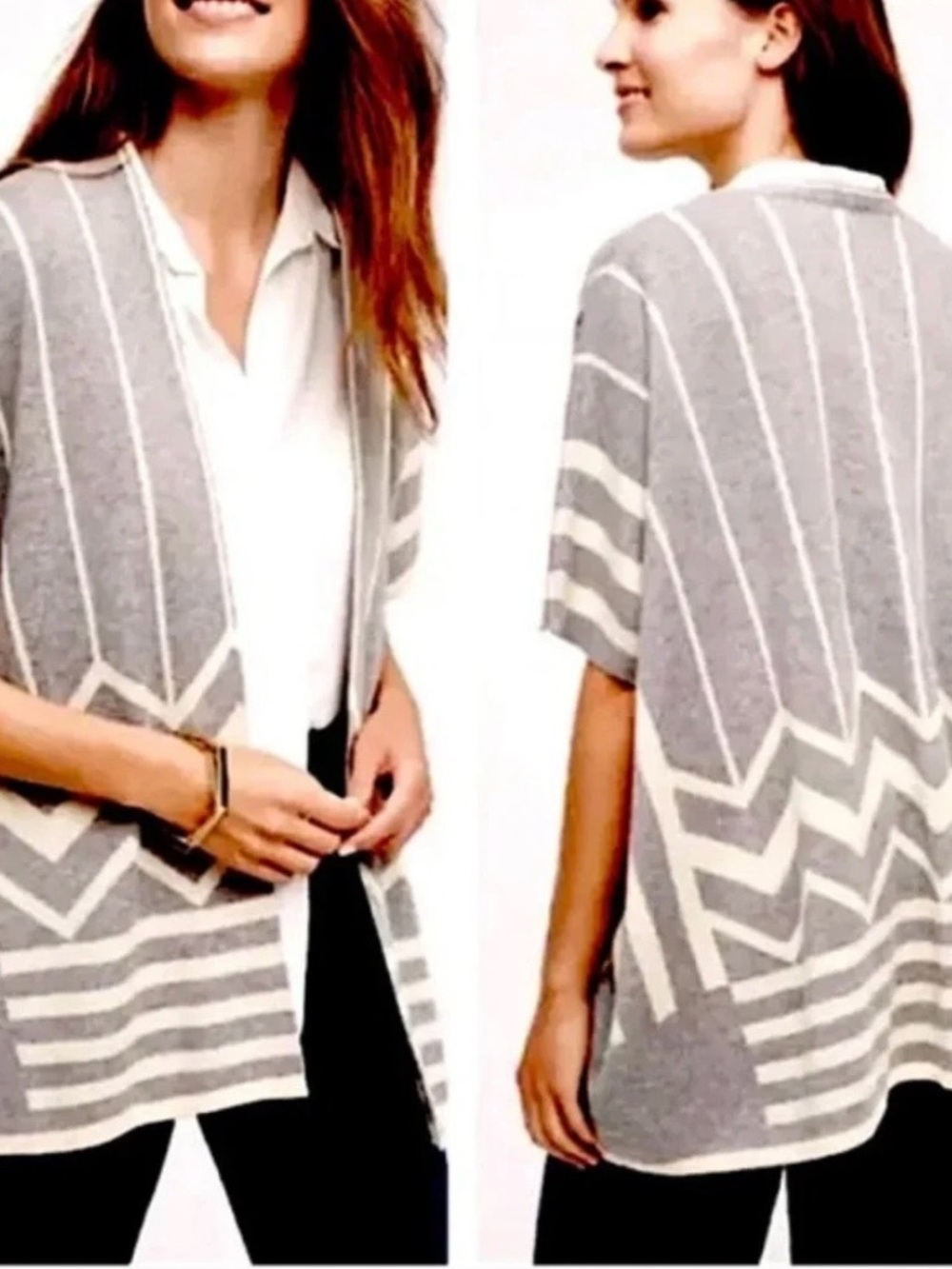 Anthropologie La Fee Verte Hudson Kimono‎ Cardigan Gray & Cream Medium